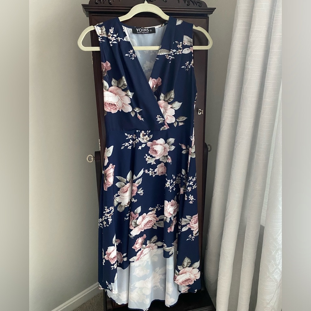 High Low Navy Floral Dress